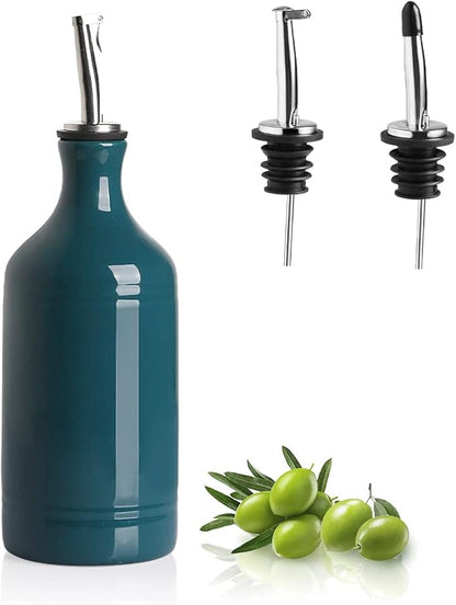 Sweejar Ceramic Olive Oil Dispenser Bottle, Opaque Oil Cruet Protects to Reduce Oxidation, Suitable for Storage Vinegar, Coffee Syrups & Other Liquids, Pack of 1, 15.5 Fl Oz(Teal Green) by Sweejarco1949
