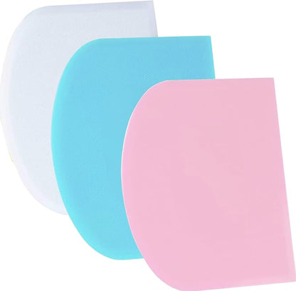 SURDOCA Dough Scraper Bench Scraper - 3P 14.2x8.5" Plastic Flexible Bowl Scraper, Sharp Edge & Angles Cake Scraper. Non-Slip Bakeware Decorating Tools Sculpting & Modeling Tools - Blue+White+Pink by SURDOCA