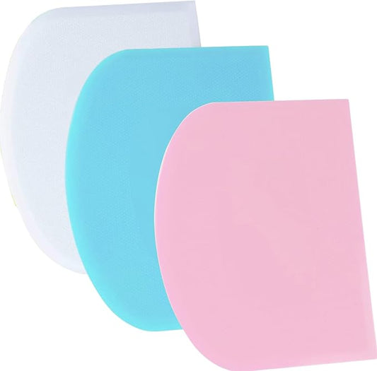 SURDOCA Dough Scraper Bench Scraper - 3P 10.6x6.7" Plastic Flexible Bowl Scraper, Sharp Edge & Angles Cake Scraper. Non-Slip Bakeware Decorating Tools Sculpting & Modeling Tools - Blue+White+Pink by SURDOCA