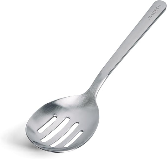 Misen Slotted Chef Spoon – Stainless Steel Draining and Serving Spoon for Pasta Vegetables Poached Eggs Fried Foods Meatballs Braises and Everyday Cooking and Kitchen Prep