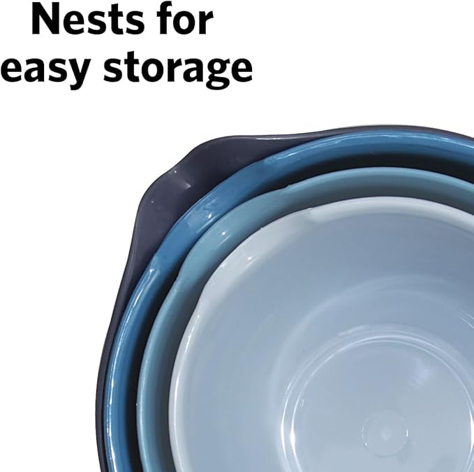 Glad Mixing Bowls with Pour Spout, Set of 4 - Nesting Plastic Bowls (1.2qt, 1.9qt, 2.8qt, and 3qt with Handle) - Non Slip Base, Dishwasher Safe Kitchen Cooking and Baking Supplies, Blue - Image 4