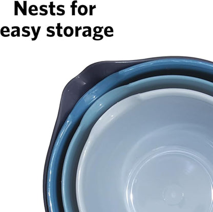 Glad Mixing Bowls with Pour Spout, Set of 4 - Nesting Plastic Bowls (1.2qt, 1.9qt, 2.8qt, and 3qt with Handle) - Non Slip Base, Dishwasher Safe Kitchen Cooking and Baking Supplies, Blue - Image 4