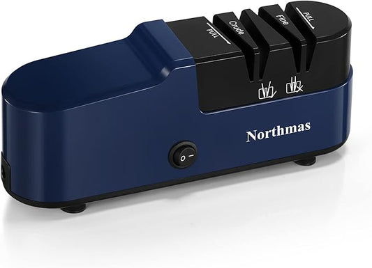Northmas Knife Sharpener, Professional Electric Knife Sharpener for Home Use, 2 Stages for Quick Sharpening & Polishing, 100V-240V Global Voltage Design, Blue by Northmas