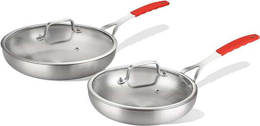 DELARLO Tri-ply Stainless Steel Frying Pan Set with Lid 8" 10" Induction Skillets Chef's Pan,Pots and Pans Set Kitchen Cookware Frying Pan Set Dishwasher and Oven Safe