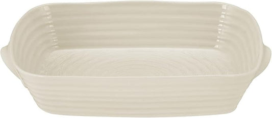 Portmeirion Sophie Conran Pebble Large Rectangular Handled Roasting Dish, Large Porcelain Casserole Serveware, 15" x 11" - Dishwasher, Microwave, Freezer, Oven Safe, Ideal for Modern Kitchens
