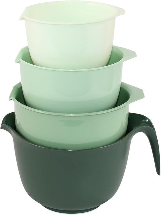 Glad Mixing Bowls with Pour Spout, Set of 4 - Nesting Plastic Bowls (1.2qt, 1.9qt, 2.8qt, and 3qt with Handle) - Non Slip Base, Dishwasher Safe Kitchen Cooking and Baking Supplies, Green by GladTrashFoodStorage