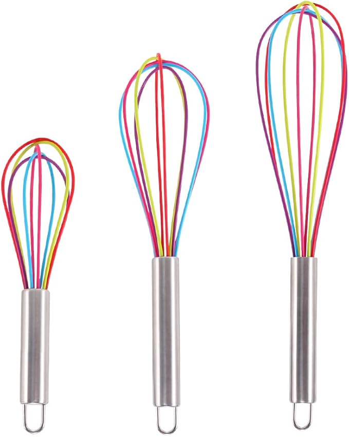 Silicone Whisk set of 3, 8+10+12in Kitchen Balloon Wire Whisks, Hand Egg Mixer Beater for Cooking