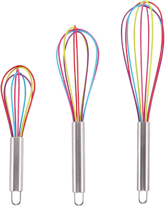 Silicone Whisk set of 3, 8+10+12in Kitchen Balloon Wire Whisks, Hand Egg Mixer Beater for Cooking