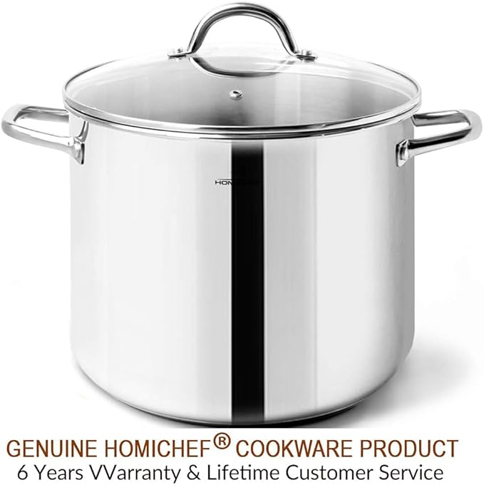 HOMICHEF 10 Quart Stock Pot With Glass Lid - Nickel Free Stainless Steel 10 Qt Pots With Handle - Mirror Polished StockPot 10 Quart - Induction Cooking Pots With Lid - Healthy Soup Pot - Image 7