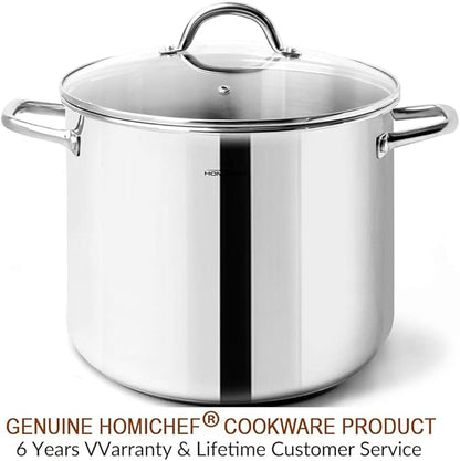 HOMICHEF 10 Quart Stock Pot With Glass Lid - Nickel Free Stainless Steel 10 Qt Pots With Handle - Mirror Polished StockPot 10 Quart - Induction Cooking Pots With Lid - Healthy Soup Pot - Image 7