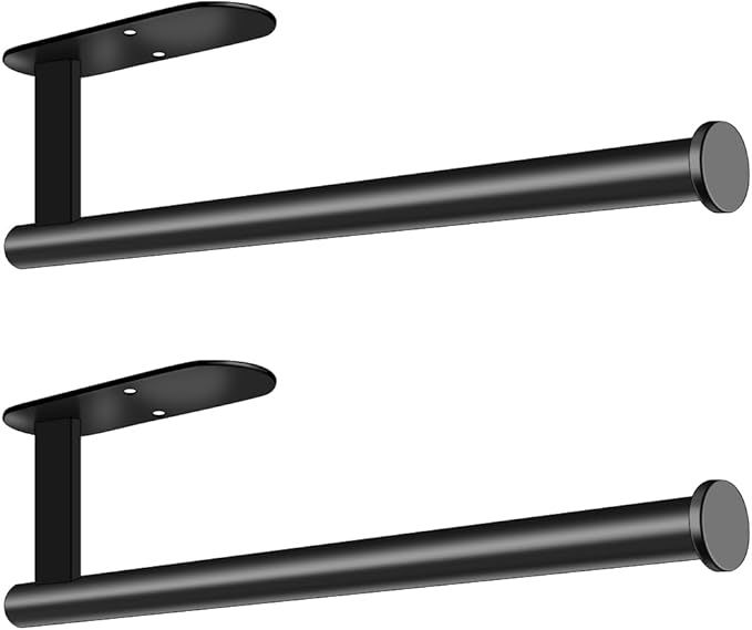 MGahyi Paper Towel Holder Wall Mount, Self Adhesive Or Drilling Paper Towel Holder Under Cabinet, 13.2 inch Stainless Steel Kitchen Paper Towel Roll Rack, Bathroom Towel Hanger(Black, 2*Rectangle) by MGahyi