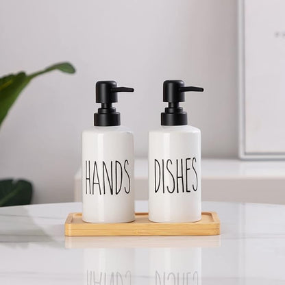 FE Dish Soap Dispenser for Kitchen, 10oz Ceramic Soap Dispenserr for Bathroom with Plastic Pump(Dishes)