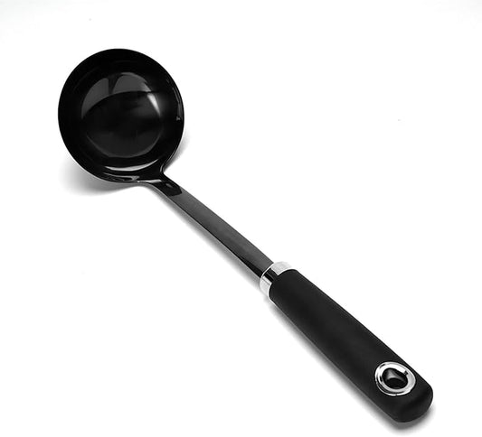 12 Inch Soup Ladle, Black Stainless Steel Ladle Spoon with Comfortable Handle, Long Handle Soup Serving Spoon for Cooking, Stews, Sauce, Gravy, Broth, Kitchen Utensil, Black