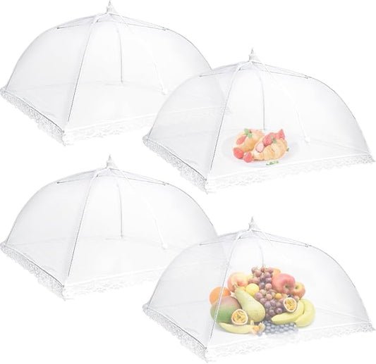 4 Pack Mesh Food Covers, Large and Tall 17x17 Pop-Up Encrypted Plate Serving Tents Reusable Collapsible Umbrella for Outdoors, Parties, Picnics, BBQ