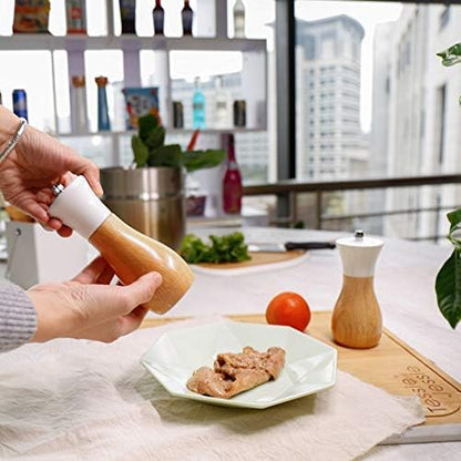 Tessie & Jessie Salt Grinder White Wooden Pepper Grinder Sea Salt And Pepper Grinders Set 5” And 6” Salt Mills of Oilcan Shaped (Oilcan, White)
