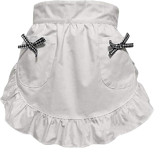Women’s Waist Aprons with White Pockets Half Server Home Waitress Vintage Servant Apron for Kitchen Cooking