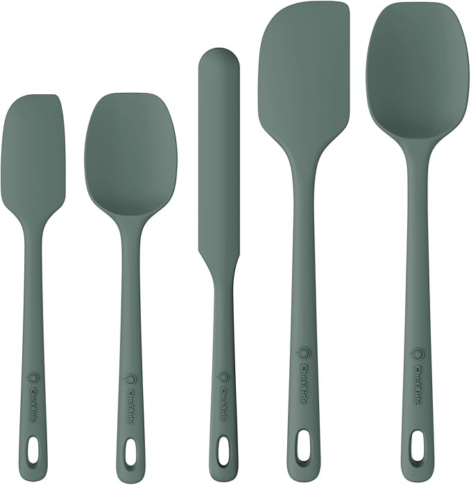 ChefAide 5 Pieces Silicone Spatula Set, Food Grade Rubber Spatula, Upgrade Strong Handle with Ergonomic Grip, Heat Resistant Up to 600°F for Nonstick Cookware, Cooking by ChefAide