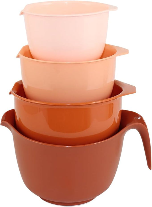 Glad Mixing Bowls with Pour Spout, Set of 4 - Nesting Plastic Bowls (1.2qt, 1.9qt, 2.8qt, and 3qt with Handle) - Non Slip Base, Dishwasher Safe Kitchen Cooking and Baking Supplies, Rust by GladTrashFoodStorage