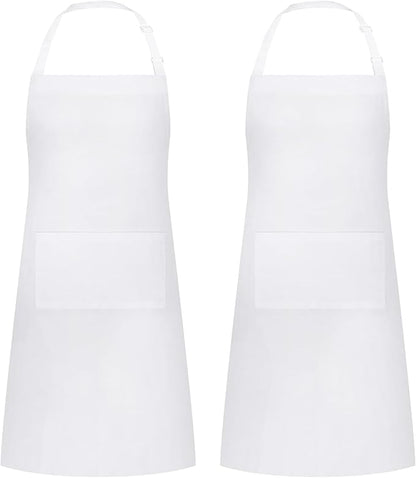 2 Packs White Apron, Adjustable Cooking Aprons, Waterdrop Resistant Kitchen Aprons for Women Men Chef, BBQ Drawing(White,2)
