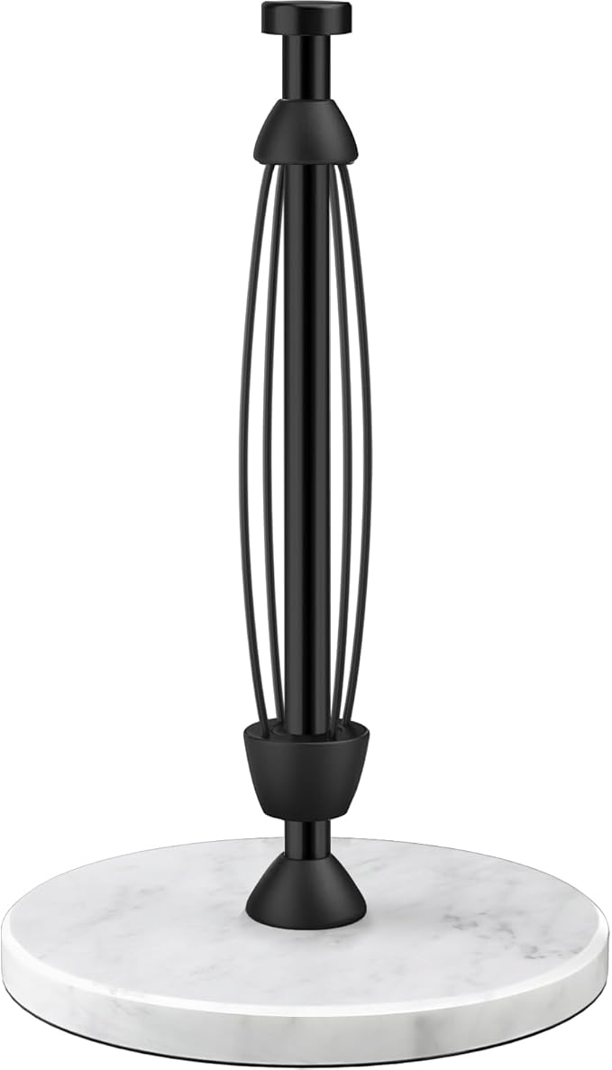 Paper Towel Holder Countertop, Marble Weighted Base, Glossy Black, One-Handed Tear, Freestanding Paper Towel Stand Rack with Ratchet Mechanism for Kitchen Toilet Bathroom Essentials Decor Accessories by Awarmhome