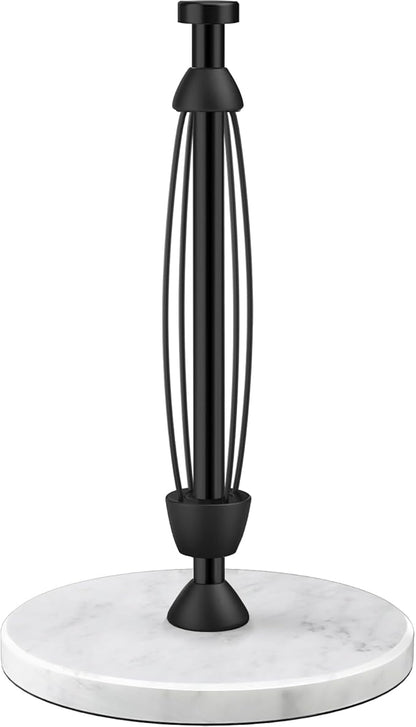 Paper Towel Holder Countertop, Marble Weighted Base, Glossy Black, One-Handed Tear, Freestanding Paper Towel Stand Rack with Ratchet Mechanism for Kitchen Toilet Bathroom Essentials Decor Accessories by Awarmhome