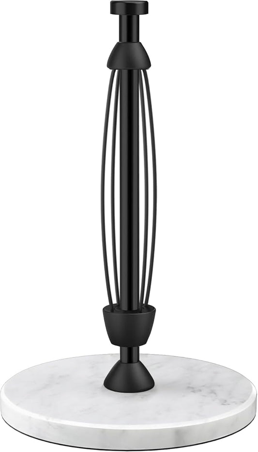 Paper Towel Holder Countertop, Marble Weighted Base, Glossy Black, One-Handed Tear, Freestanding Paper Towel Stand Rack with Ratchet Mechanism for Kitchen Toilet Bathroom Essentials Decor Accessories by Awarmhome