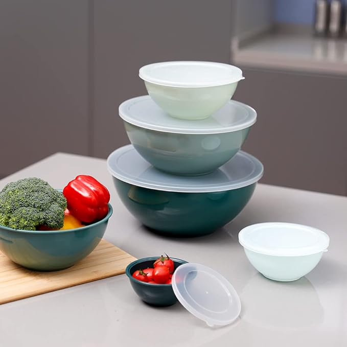 BoxedHome BPA Free Plastic Round Mixing Bowl with Lids, 12 Pack Nesting Bowls with Lids Set, Microwave and Dishwasher Safe Prep & Serving Bowls Great for Mixing, Baking, Serving (Green, 12pcs) - Image 9