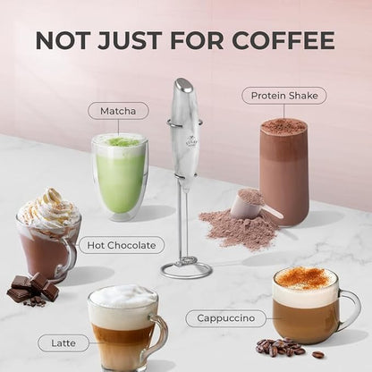 Zulay Kitchen Powerful Milk Frother Wand With 4 AA Duracell Batteries - Ultra Fast Handheld Drink Mixer - Electric Whisk Foam Maker for Coffee, Lattes, Cappuccino, Matcha & Creamer - Marble - Image 3