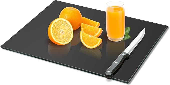 Mymonfif Tempered Glass Cutting Board for Kitchen, Black Glass Board for Countertop, Heat Resistant, with Non-Slip Feet, 12x16" 1Pcs by Mymonfif
