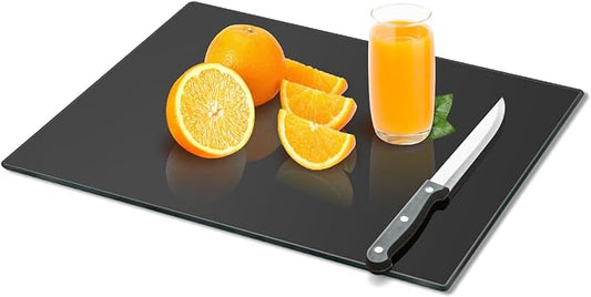 Mymonfif Tempered Glass Cutting Board for Kitchen, Black Glass Board for Countertop, Heat Resistant, with Non-Slip Feet, 12x16" 1Pcs by Mymonfif