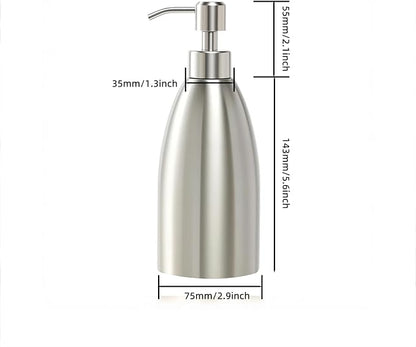 304 Stainless Steel Soap Dispenser 16oz Rust-Proof Liquid Soap Pump Bottle for Kitchen or Bathroom Countertop Hand Dish Lotion Leak-proof (Brushed Nickel)