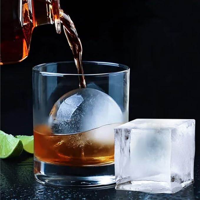 ROTTAY Ice Cube Trays (Set of 4), Sphere Ice Ball Maker with Lid & Large Square Ice Cube Maker for Whiskey, Cocktails and Homemade, Keep Drinks Chilled - Image 3