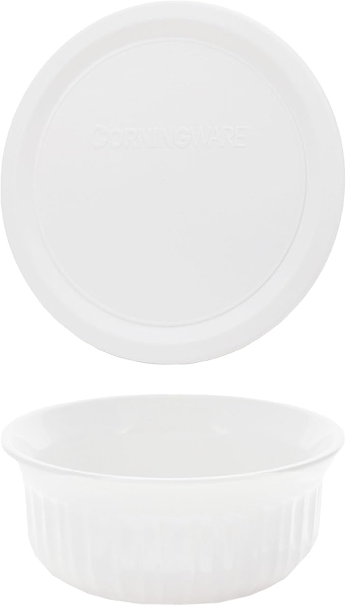 CorningWare FS16 16oz Round French White Casserole Dish w/F-16 French White Plastic Lid (2-Pack)