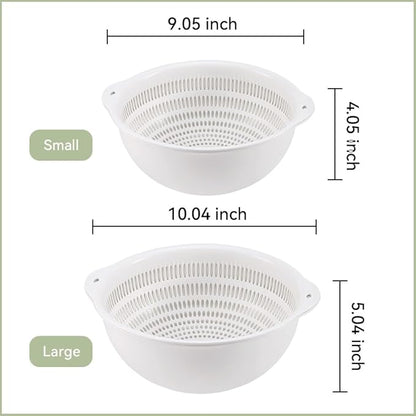 Colander Bowl Set of 2, Nesting Large Capacity Plastic Food Strainer for Pasta, Vegetables and Fruits Washing Draining Basket, Space Saving, BPA Free