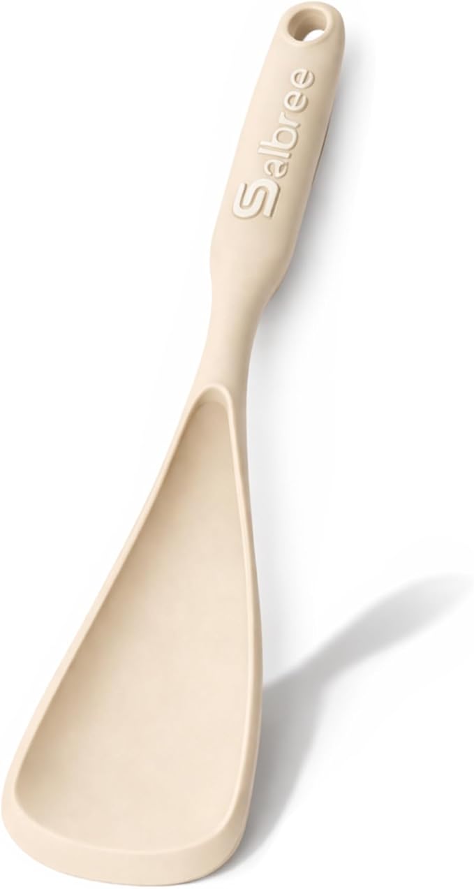 Silicone Spoon Spatula for Cooking - Multifunction Scoop Spatula Spoonula - Heat Resistant Cooking Spoon for Nonstick Cookware - Large Silicone Kitchen Spoon - Seamless Design (Khaki,1pc) by salbree