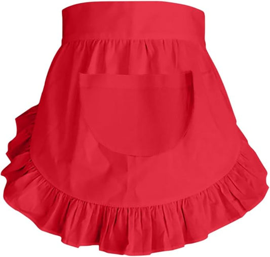 Women’s Waist Aprons with White Pockets Half Server Home Waitress Vintage Servant Apron for Kitchen Cooking