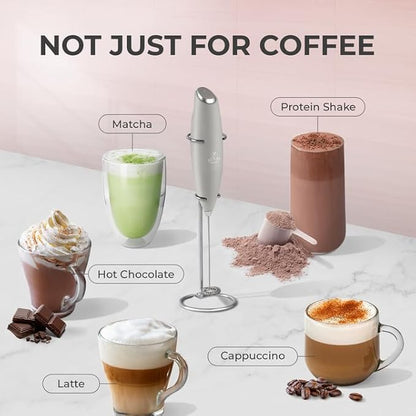 Zulay Kitchen Powerful Milk Frother Wand With 4 AA Duracell Batteries - Ultra Fast Handheld Drink Mixer - Electric Whisk Foam Maker for Coffee, Lattes, Cappuccino, Matcha & Creamer - Light Gray - Image 3