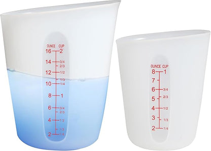 ZUYEE Silicone Measuring Cups (2 Cup + 1 Cup) Flexible Measure Melting Cups for Epoxy Resin Butter, Chocolate Squeeze Pour Baking Cup Dishwasher Safe BPA Free 500/250 ML with Marking Cup/Ounce by ZUYEE