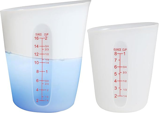 ZUYEE Silicone Measuring Cups (2 Cup + 1 Cup) Flexible Measure Melting Cups for Epoxy Resin Butter, Chocolate Squeeze Pour Baking Cup Dishwasher Safe BPA Free 500/250 ML with Marking Cup/Ounce by ZUYEE