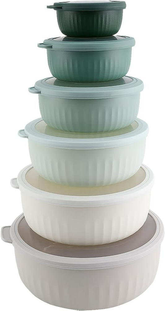 COOK WITH COLOR Prep Bowls with Lids- Wide and Deep Nesting Plastic Small Mixing Bowl Set with Lids, 12 Piece Set - Wide Bowls, Green by CookwithColor