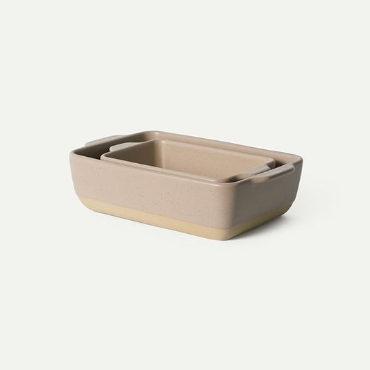 Mora Ceramic Set of 2 Baking Dishes For Casserole, Banana Bread, Brownies, Broiling, Roasting, and Baking. 7x11 in and Loaf Pans - Porcelain Serving Bakeware from Oven to Table. Freezer Safe - Mushroom by MORA