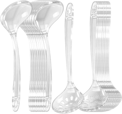 Large Plastic Serving Spoons,Disposable Heavy Duty Serving Spoons,Long Handle Scoop Soup Rice Ladle for Party Catering Buffet Restaurant,20 Pieces (10 Clear Colander +10 Clear Spoon) by OULIGET