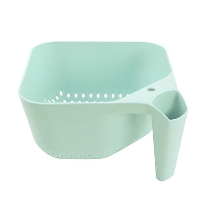Tovolo Elements Square Colander with Handle Strainer Basket for Pasta Fruit Berries Veggies, Easy to Clean BPA Free Heat Resistant Plastic Colander with Spout 3 Quart Kitchen Strainer, Mint Green by Tovolo