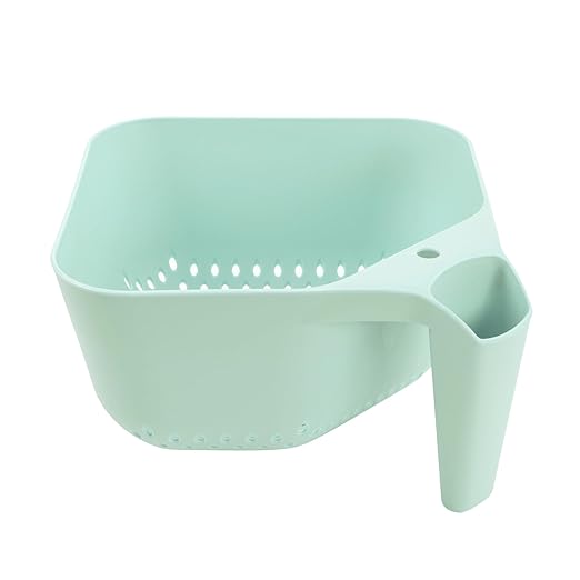 Tovolo Elements Square Colander with Handle Strainer Basket for Pasta Fruit Berries Veggies, Easy to Clean BPA Free Heat Resistant Plastic Colander with Spout 3 Quart Kitchen Strainer, Mint Green by Tovolo