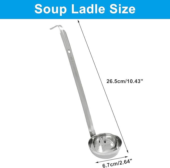 Piutouyar 3 Pcs 3 oz Soup Ladle Set, Stainless Steel Ladle with Long Hooked Handles Kitchen Cooking Serving Ladle Accessories for Cooking Soup Sauce Stews - Image 2