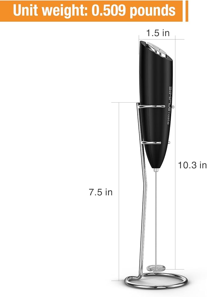 SIMPLETASTE Milk Frother Handheld Electric Foam Maker, Drink Mixer with Stainless Steel Whisk for Cappuccino, Bulletproof Coffee, Latte, Black, with Stand, Battery Operated - Image 7