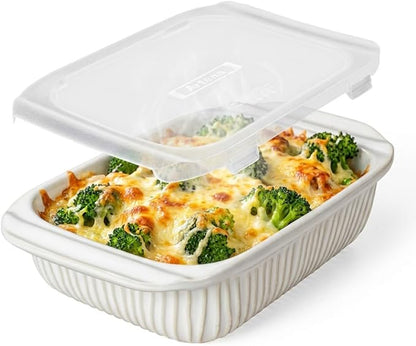 Artena Baking Dish 2.3 Quarts, Casserole Dishes For Oven, Baking Pan With Handles, Lasagna Pan Deep, Large Casserole Dish, Rectangular Ceramic Bakeware, White (Baking Dish With Lids) by Artena