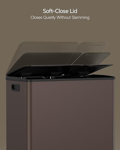Lovewind Dual Trash and Recycling Bins for Kitchen, 13+6 Gallon Stainless Steel Garbage and Recycle Bin Combo for Large Families, Dual Trash Can with Soft Close Lid & Magnetic Stickers, Brown - Image 5