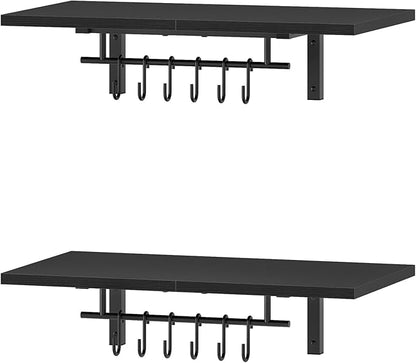 CHOEZON Wall-Mounted Pot Racks, Set of 2 Hanging Pot Rack, Floating Shelves, Vintage Pot Hangers for Kitchen, 2-Tier Hanging Shelves for Kitchen Storage, Black TPR26P2BB