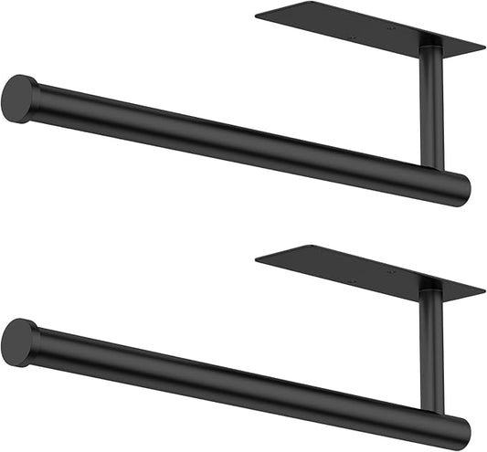 Paper Towel Holder Under Cabinet, Self-Adhesive,No Drilling, Stainless Steel, Wall-Mounted for Kitchen and Bathroom, Easy Install, Durable, Space-Saving, Ideal for Home, RV (Black, 2 Pack) by CHIKESI